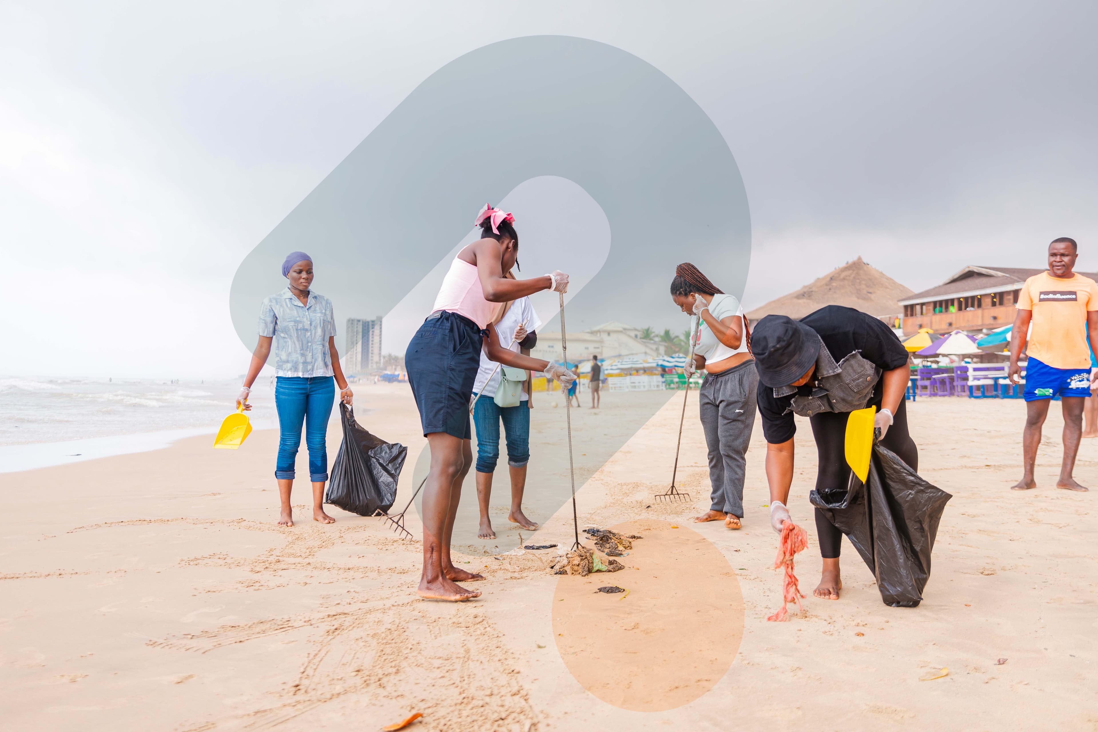 Beach cleanup volunteers at Labadi Beach
